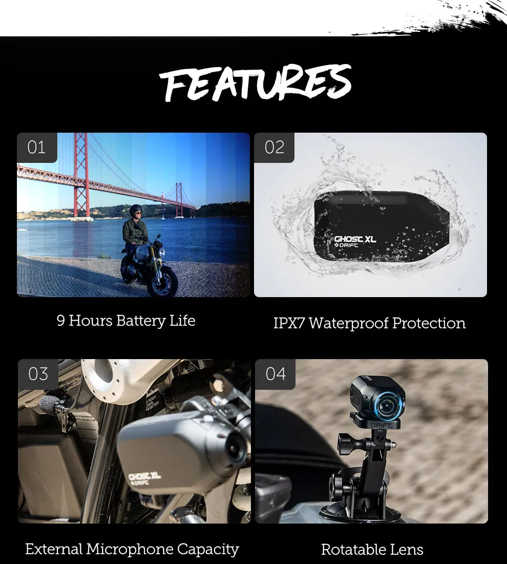 Drift Innovation Ghost XL Action Camera 1080 Full HD Video Camera with Rotating Lens and Dash Cam Mode IPX7 Waterproof Camera
