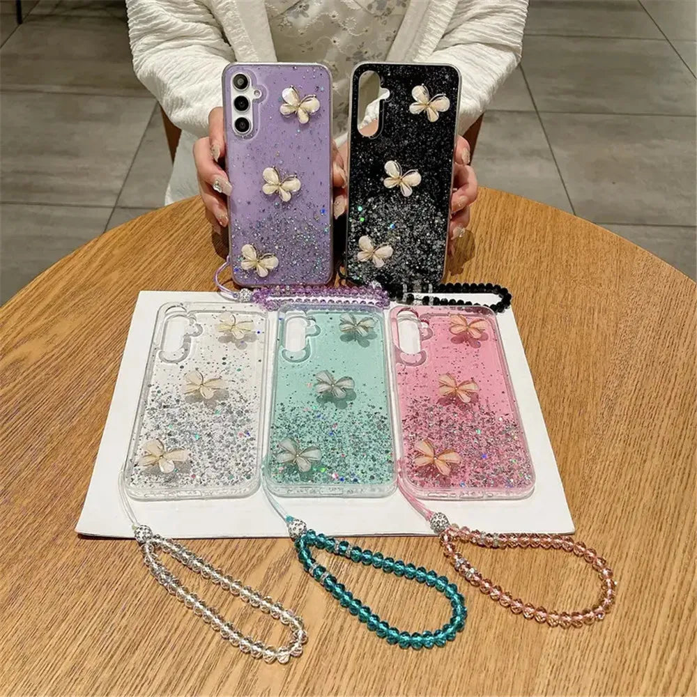 Crystal Bracelet 3D Butterfly Glitter Case For Samsung