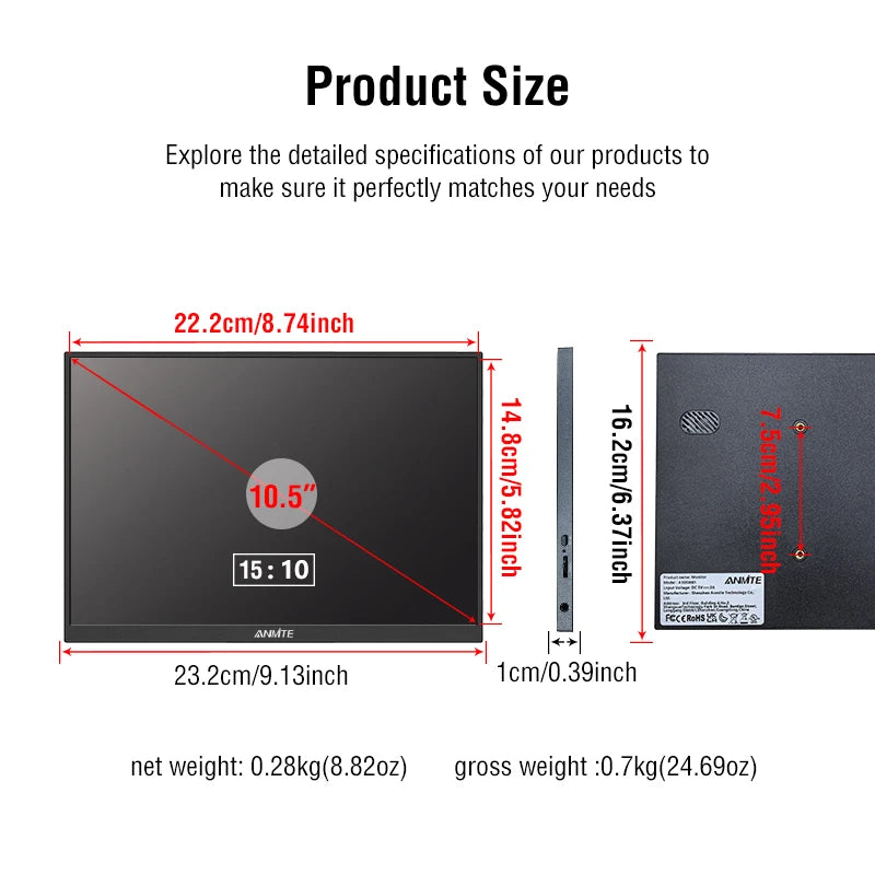Anmite 10.5" HDR Portable Monitor