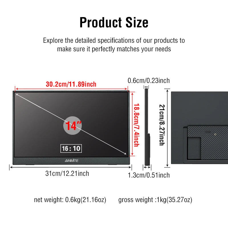14" Portable Touch Monitor 400cd/m²