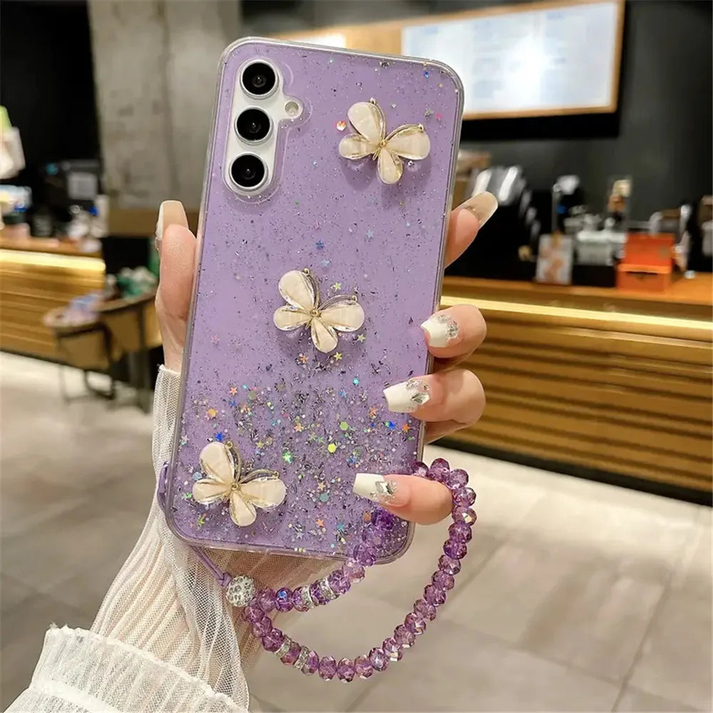 Crystal Bracelet 3D Butterfly Glitter Case For Samsung