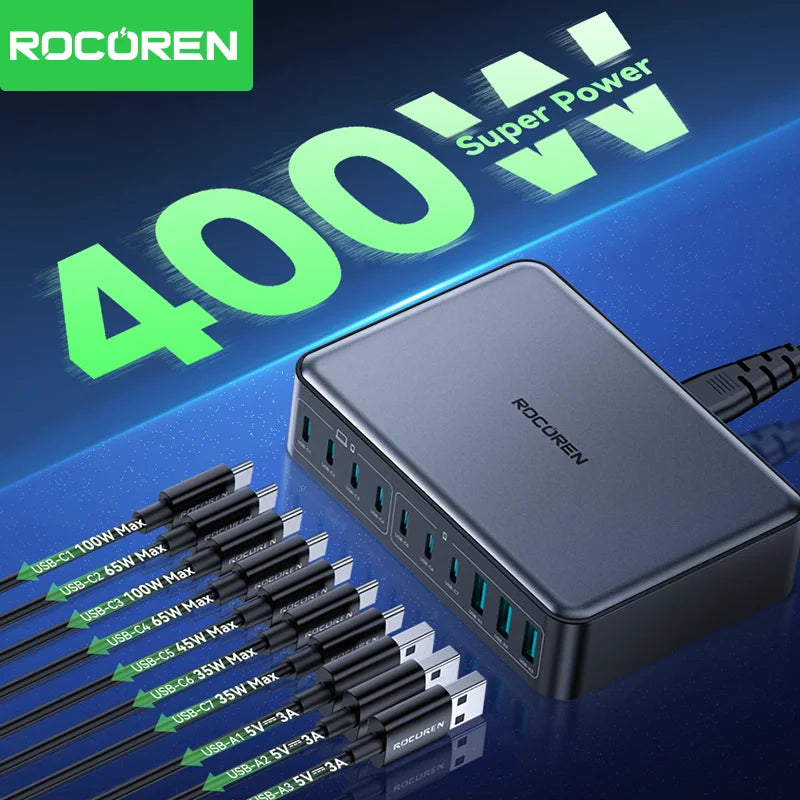 Rocoren 400W 10-in-1 GaN Desktop Charger