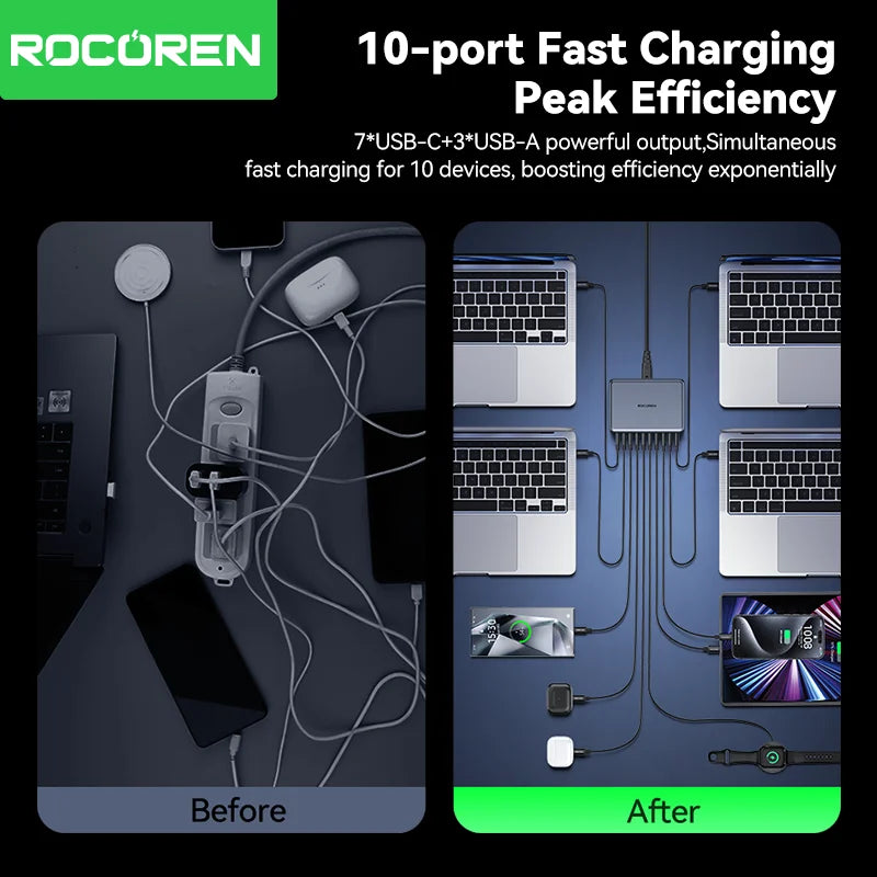 Rocoren 400W 10-in-1 GaN Desktop Charger