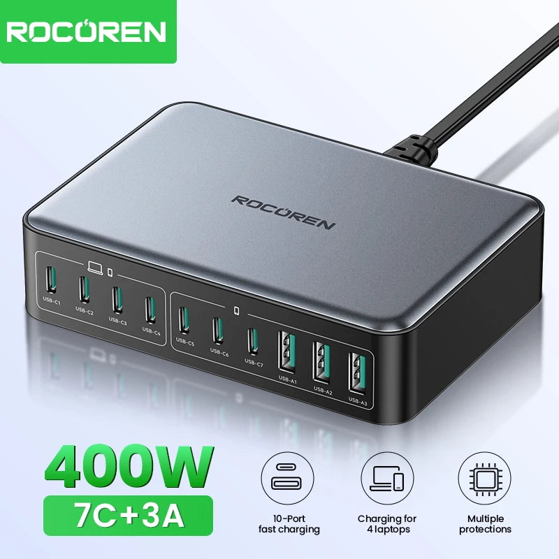 Rocoren 400W 10-in-1 GaN Desktop Charger