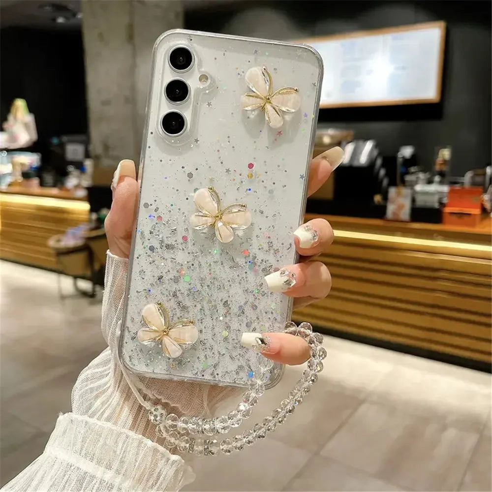 Crystal Bracelet 3D Butterfly Glitter Case For Samsung