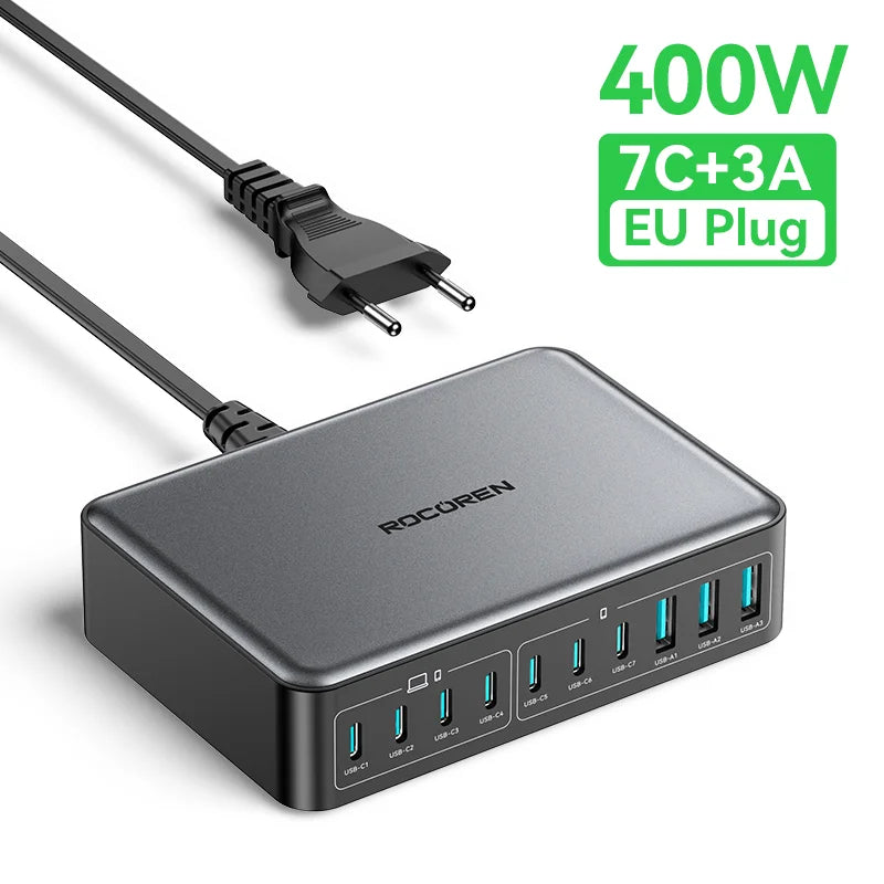 Rocoren 400W 10-in-1 GaN Desktop Charger