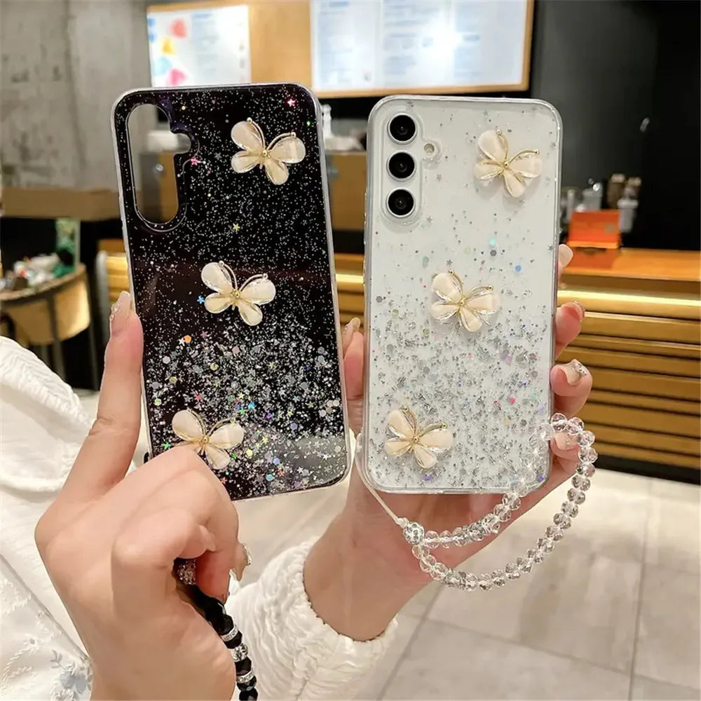 Crystal Bracelet 3D Butterfly Glitter Case For Samsung
