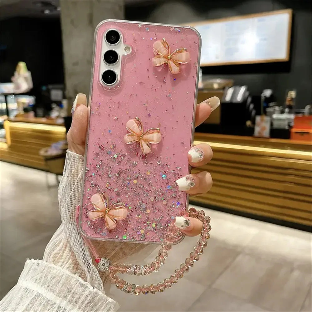 Crystal Bracelet 3D Butterfly Glitter Case For Samsung