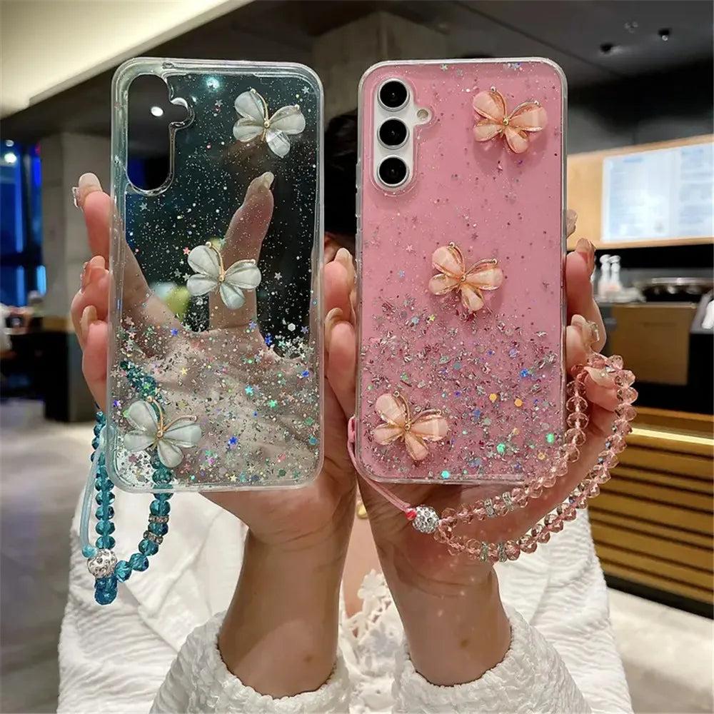 Crystal Bracelet 3D Butterfly Glitter Case For Samsung