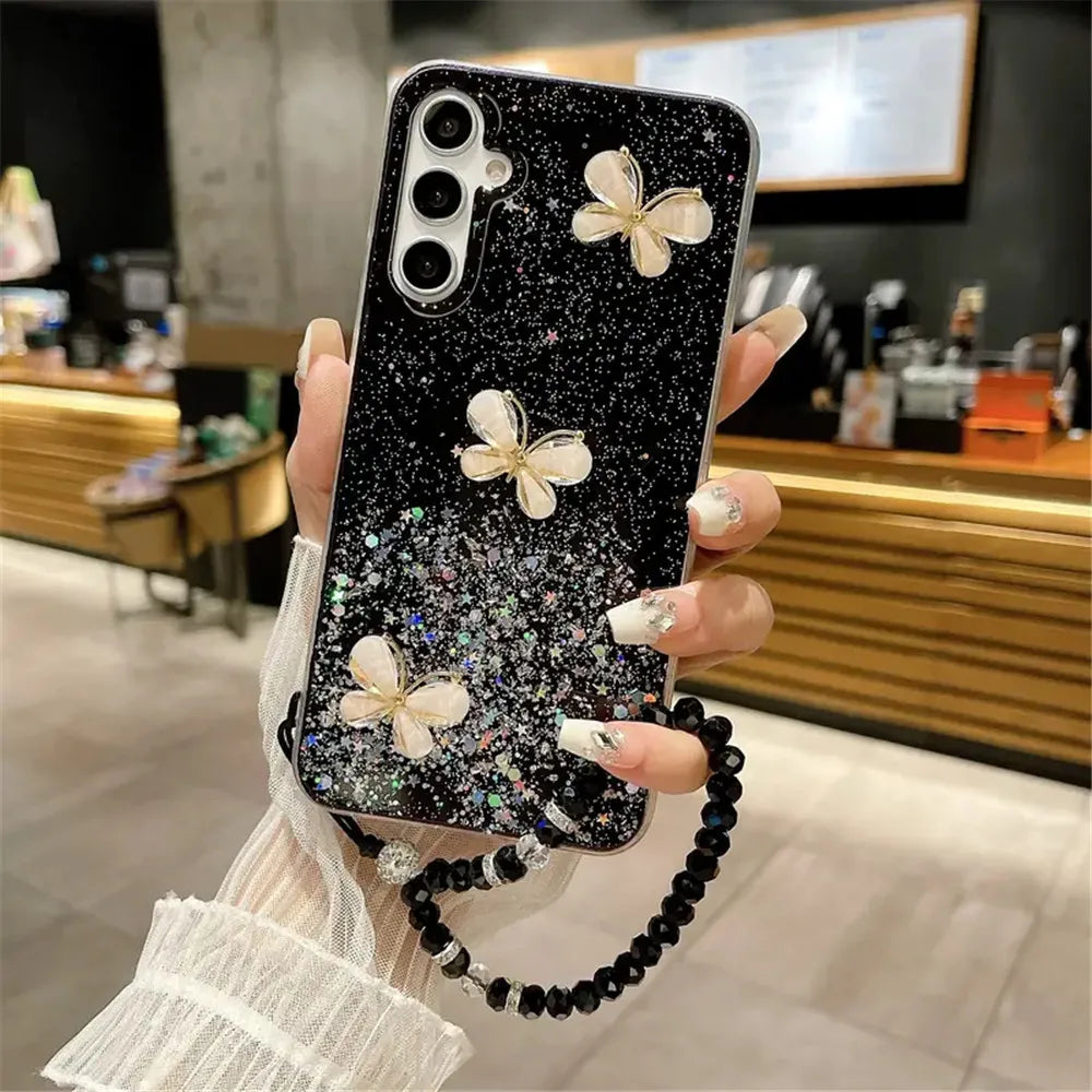 Crystal Bracelet 3D Butterfly Glitter Case For Samsung