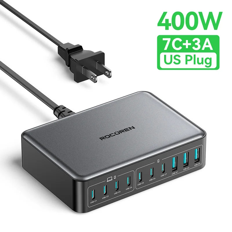 Rocoren 400W 10-in-1 GaN Desktop Charger