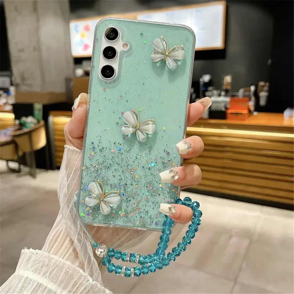 Crystal Bracelet 3D Butterfly Glitter Case For Samsung