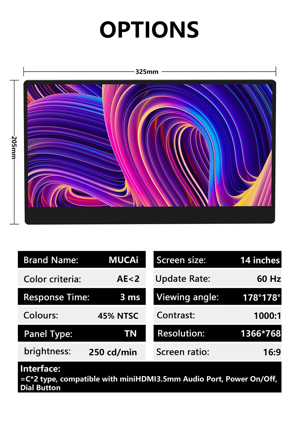 MUCAI N140-S36 Portable Display 14 Inch